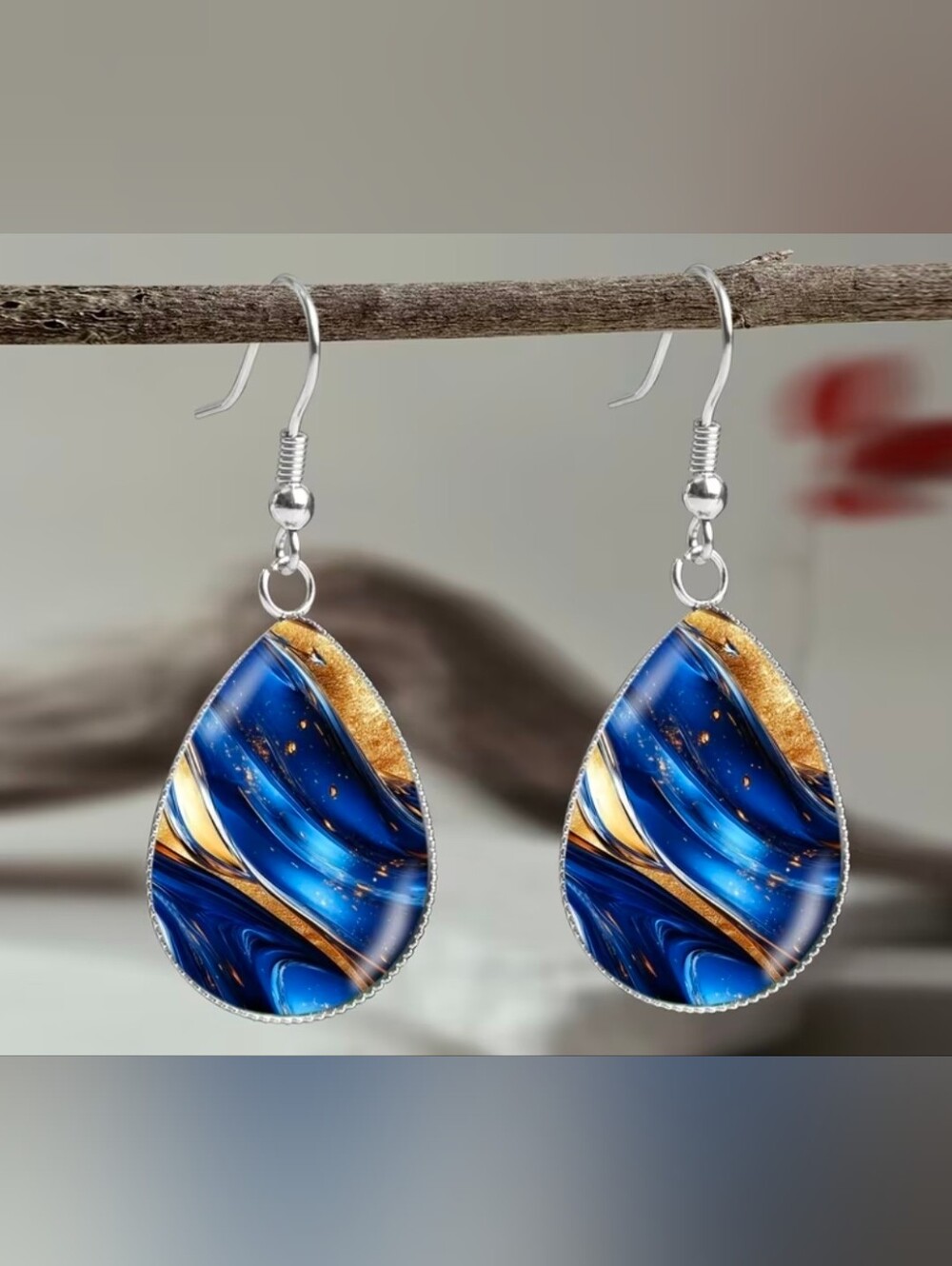 $8 Each Or Bundle 5/$20 Blue and Gold Teardrop Dangle Earrings
